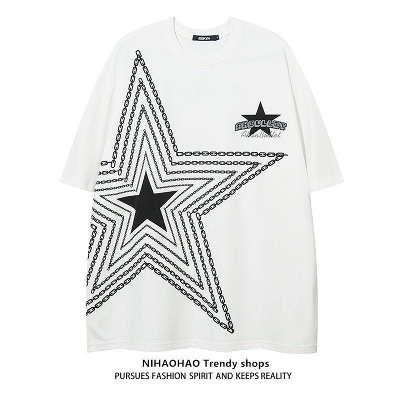 Five-pointed star printed unisex T-shirt couple vintage