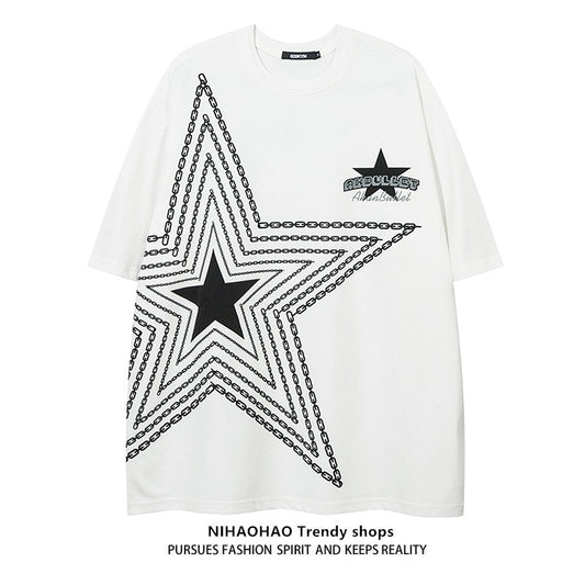 Five-pointed star printed unisex T-shirt couple vintage