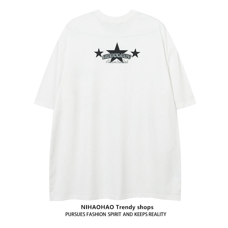 Five-pointed star printed unisex T-shirt couple vintage