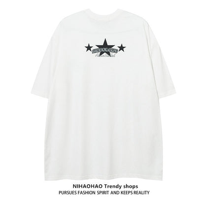 Five-pointed star printed unisex T-shirt couple vintage