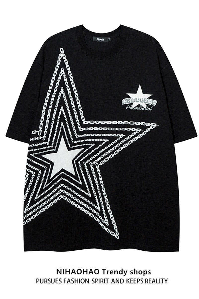 Five-pointed star printed unisex T-shirt couple vintage