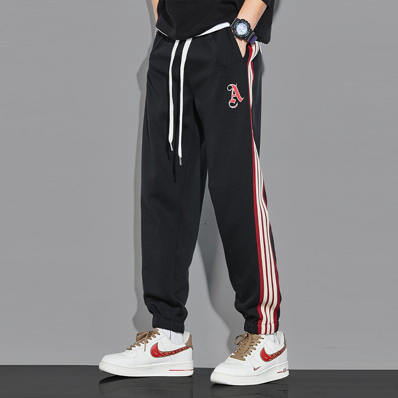 Men's spring loose fitting sports red patchwork joggers