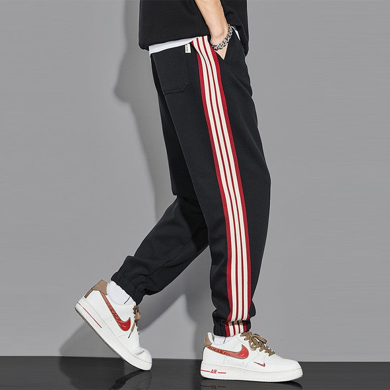 Men's spring loose fitting sports red patchwork joggers