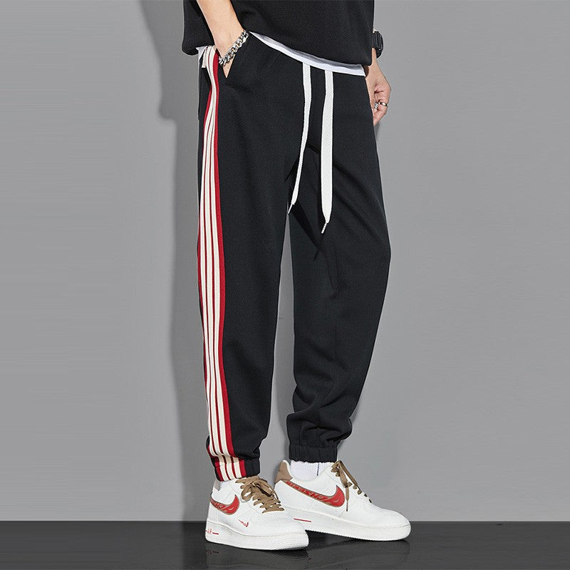 Men's spring loose fitting sports red patchwork joggers