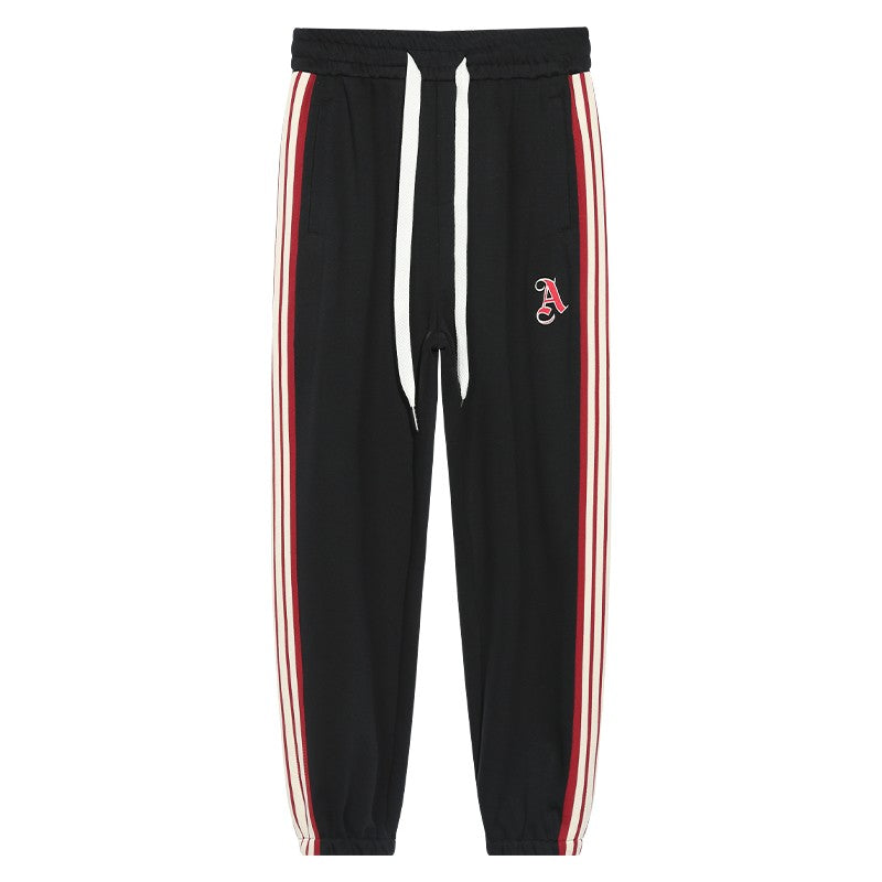 Men's spring loose fitting sports red patchwork joggers