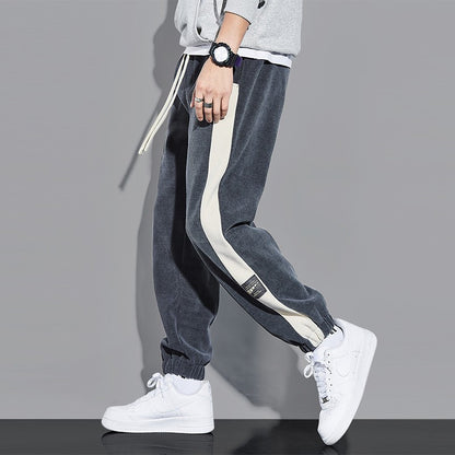 Grey joggers loose fitting ankle ties men's sports pants