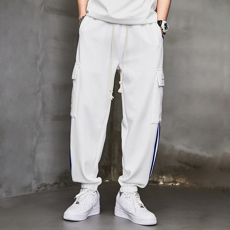 White blue strips sweatpants men's trendy contrasting stitching