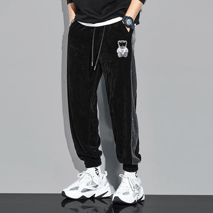 Corduroy sweatpant for men bear loose ankle binding