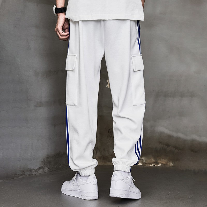 White blue strips sweatpants men's trendy contrasting stitching