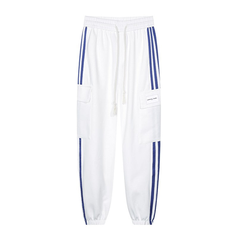 White blue strips sweatpants men's trendy contrasting stitching