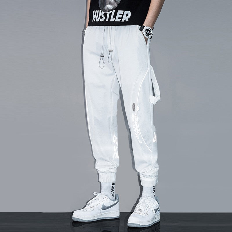 Tight side stripe feet sports sweatpants