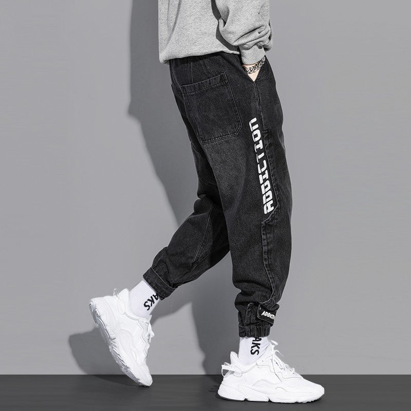 Men's black jeans multi bag casual pants