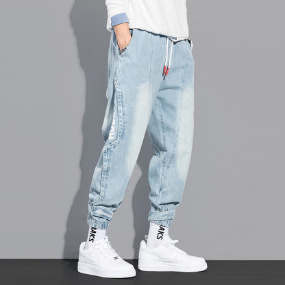 Men's black jeans multi bag casual pants