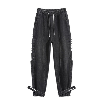 Men's black jeans multi bag casual pants