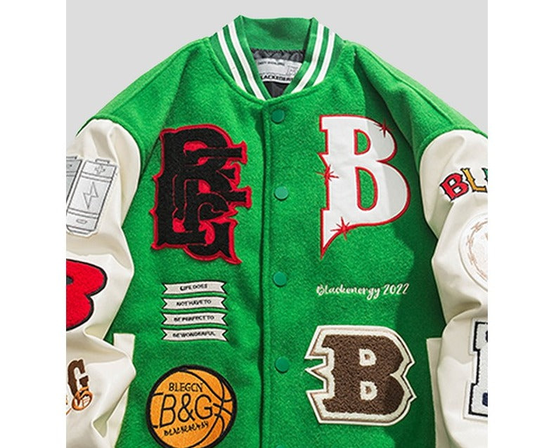 Letter embroidered motorcycle baseball cotton jacket