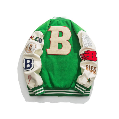 Letter embroidered motorcycle baseball cotton jacket