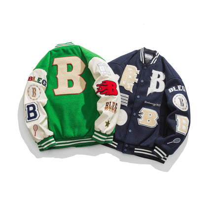 Letter embroidered motorcycle baseball cotton jacket