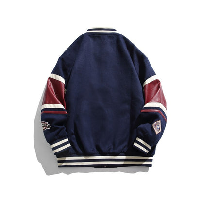 Towel Embroidered Baseball Coat Spliced PU Leather Loose Fit