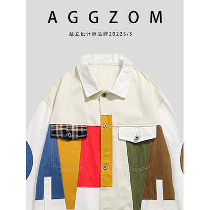 Multi-color patchwork men jacket  loose fitting