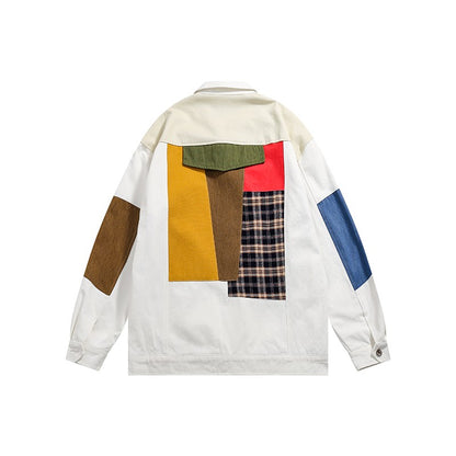 Multi-color patchwork men jacket  loose fitting