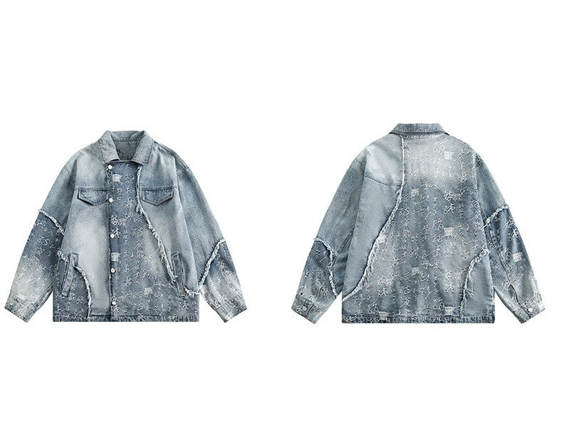 Feng Shui Wash Spliced Denim Unisex Jacket Top