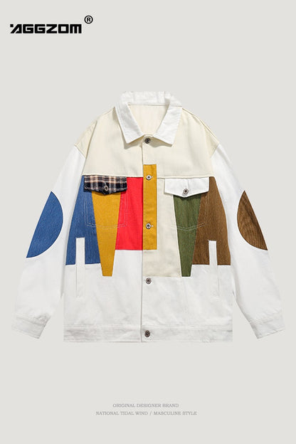 Multi-color patchwork men jacket  loose fitting