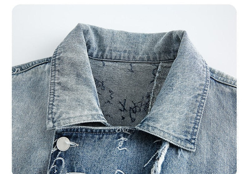 Feng Shui Wash Spliced Denim Unisex Jacket Top