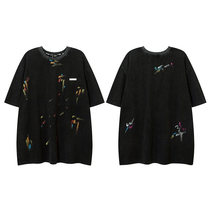 Hand-painted oversize short-sleeved unisex T-shirt