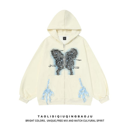 Women butterfly patch strap hoodies oversized