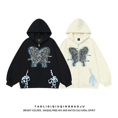 Women butterfly patch strap hoodies oversized