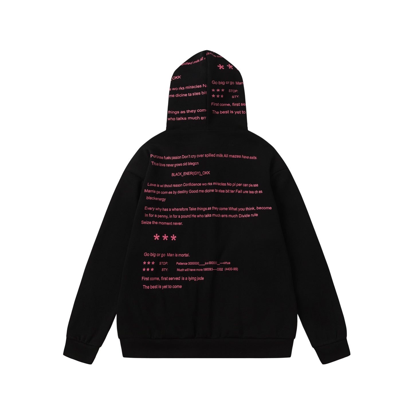 Allover black letter print unisex hoodies