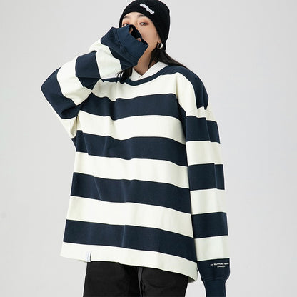 Stripe Pullover Sweater Unisex Loose