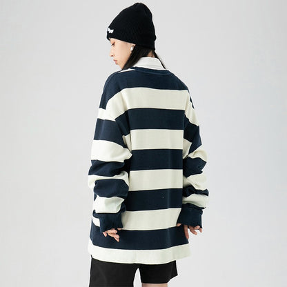 Stripe Pullover Sweater Unisex Loose