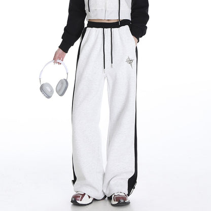 Women contrasting side patchwork sports casual pants