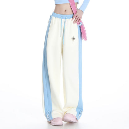 Women contrasting side patchwork sports casual pants