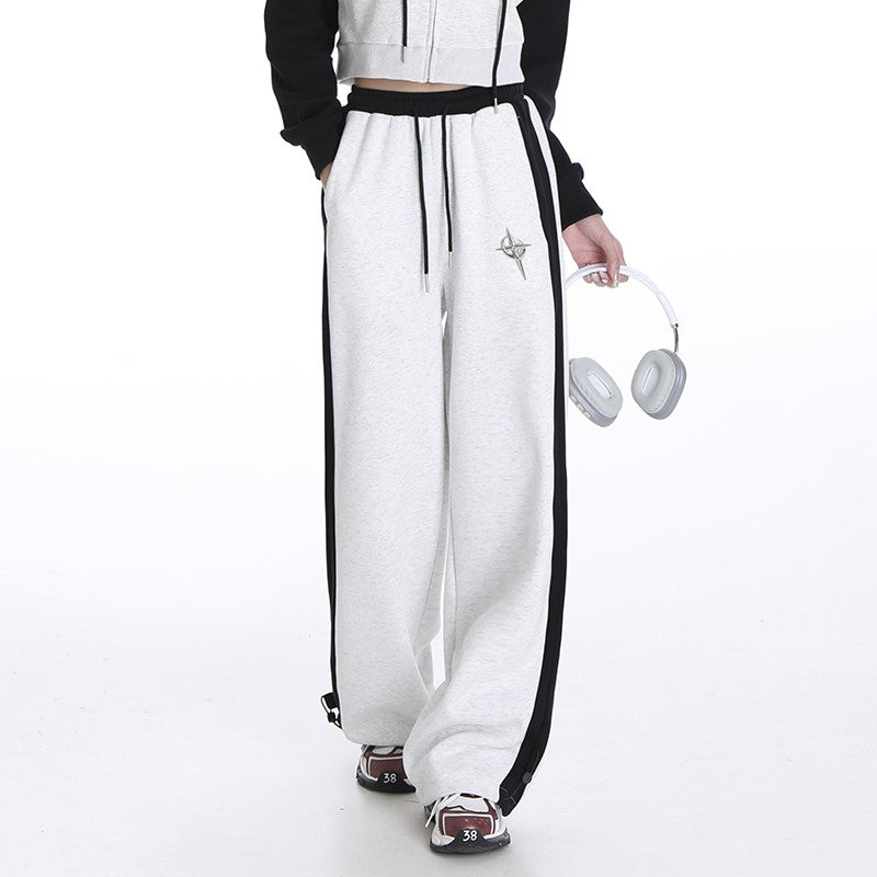 Women contrasting side patchwork sports casual pants