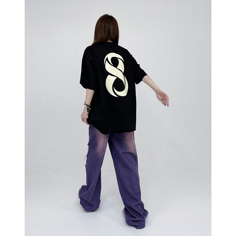 Chic 8 retro alphabet printed T-shirt