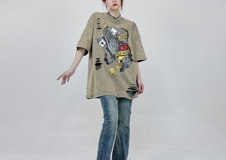 Unisex american dark high street print T-shirt oversized