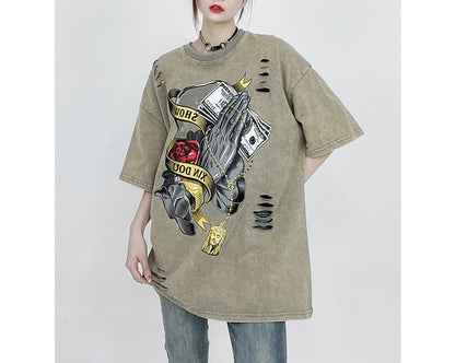 Unisex american dark high street print T-shirt oversized