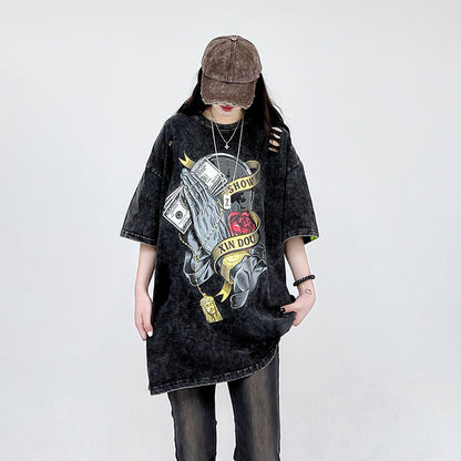 Unisex american dark high street print T-shirt oversized