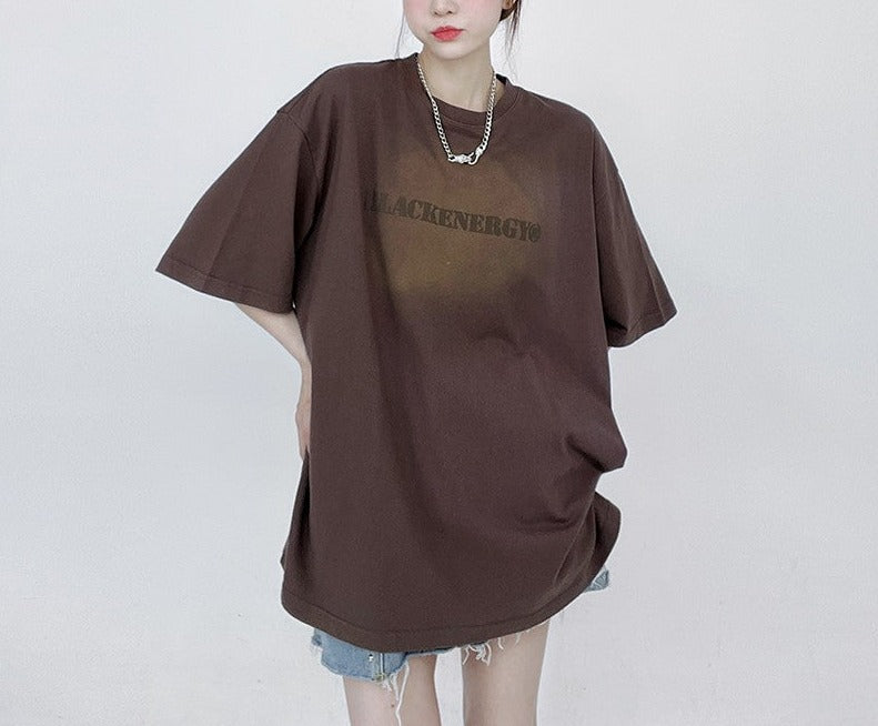 Brown Letter Printed Short sleeved T-shirt Oversized