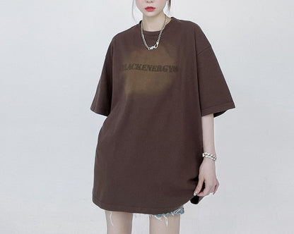 Brown Letter Printed Short sleeved T-shirt Oversized