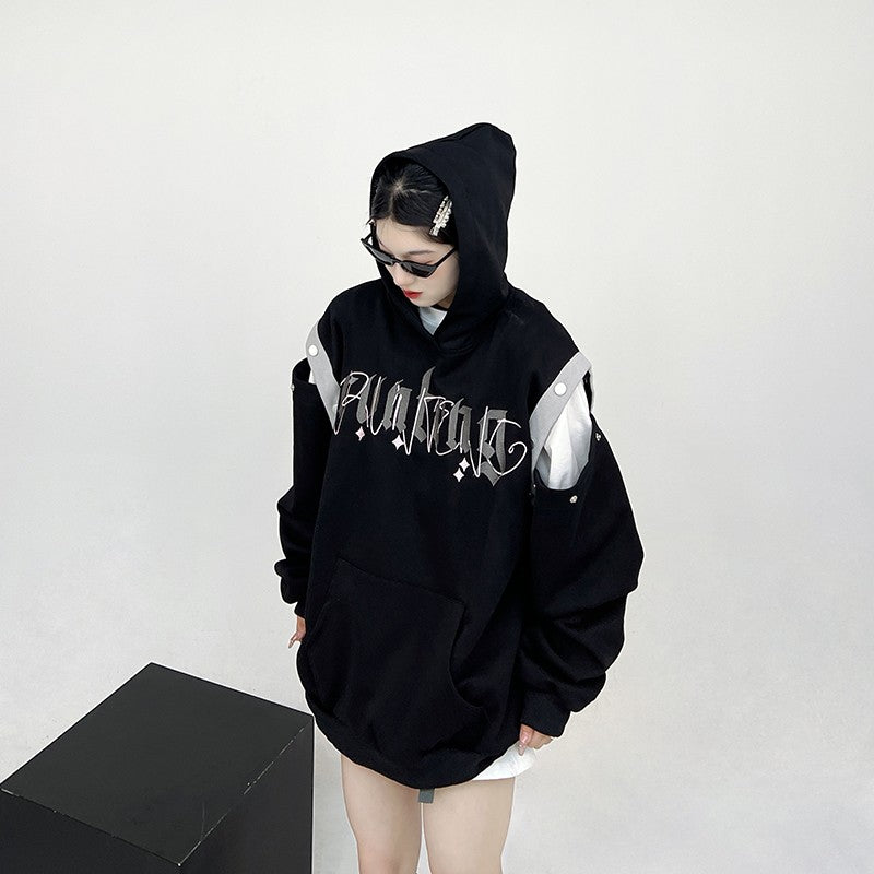 Detachable hand hooded design women pullover