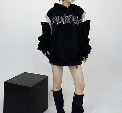 Detachable hand hooded design women pullover