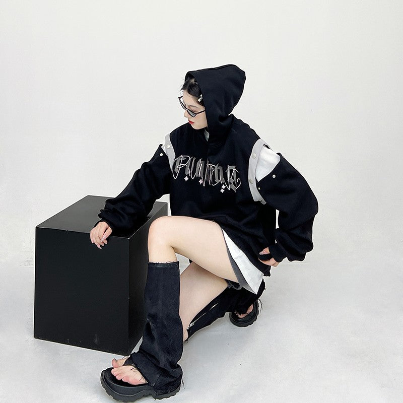 Detachable hand hooded design women pullover