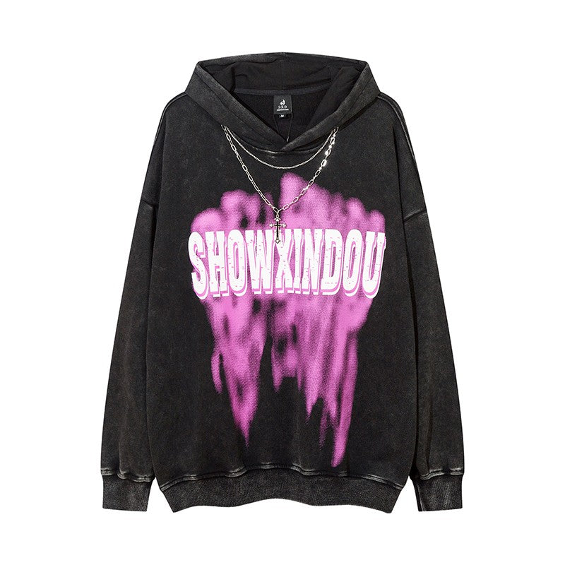 Graffiti Necklace Hoodies washed top