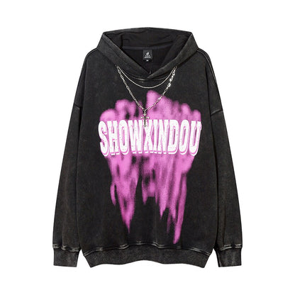 Graffiti Necklace Hoodies washed top