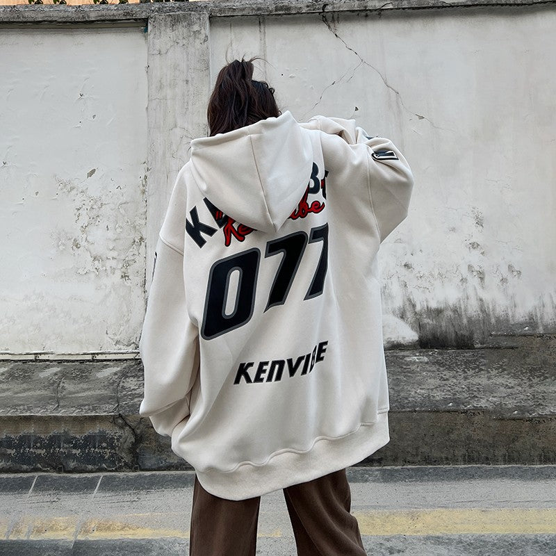 077 letter printed pullover unisex loose hoodies