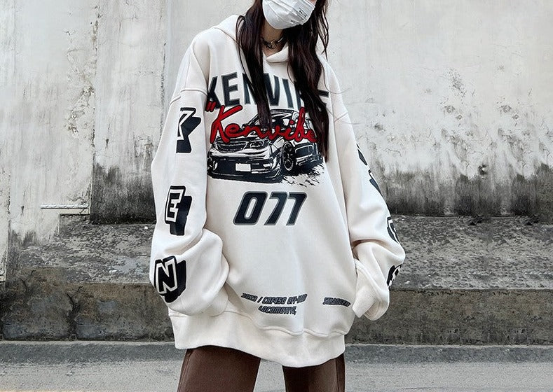 077 letter printed pullover unisex loose hoodies