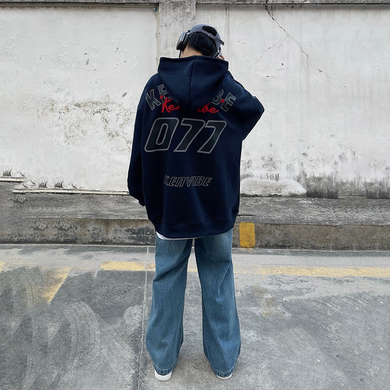 077 letter printed pullover unisex loose hoodies